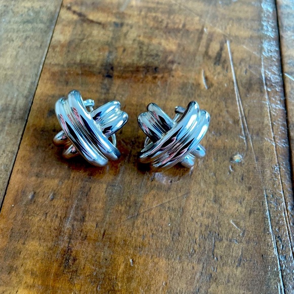 Tiffany & Co. Silver Large Signature X Clip On Earrings